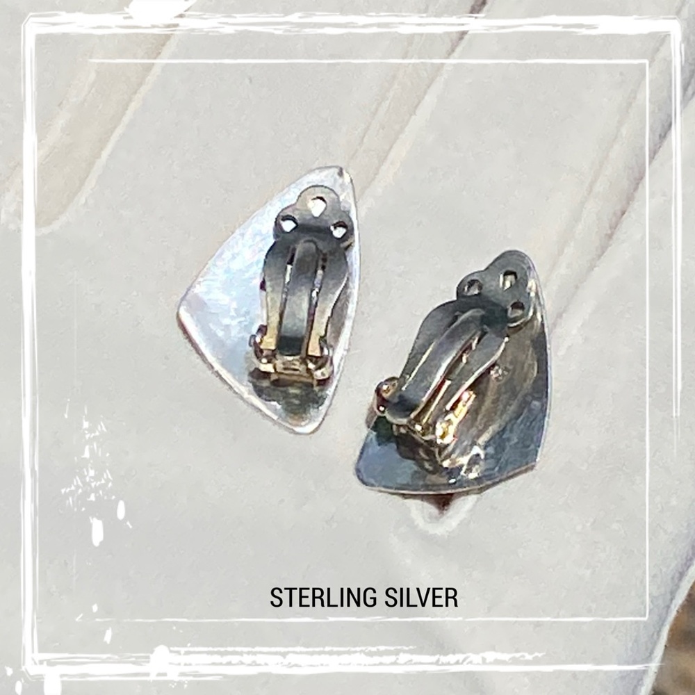 SIGNED-Herbert Cayatineto Navajo Sterling Silver Tiger’s Eye Clip On Earrings - Picture 9 of 11